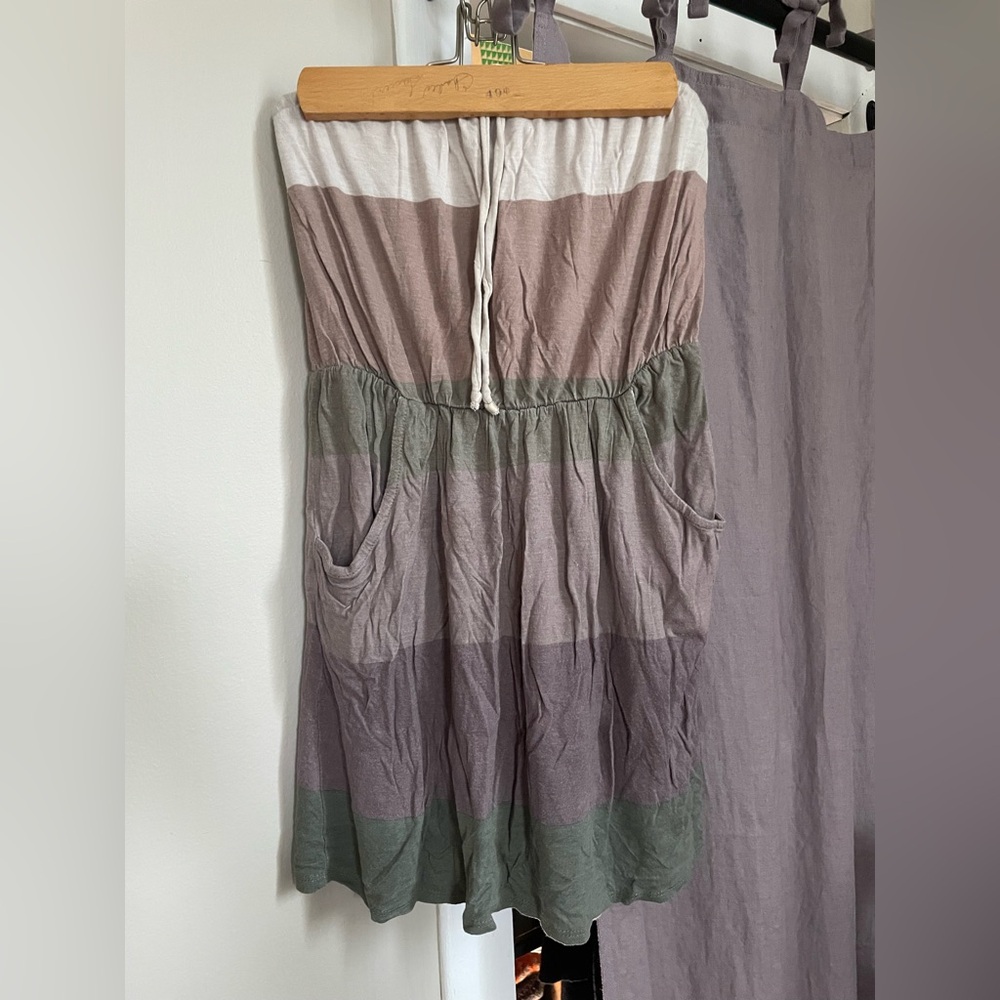 Garage Striped Casual Drawstring Waist Mini Dress in Neutral Tones